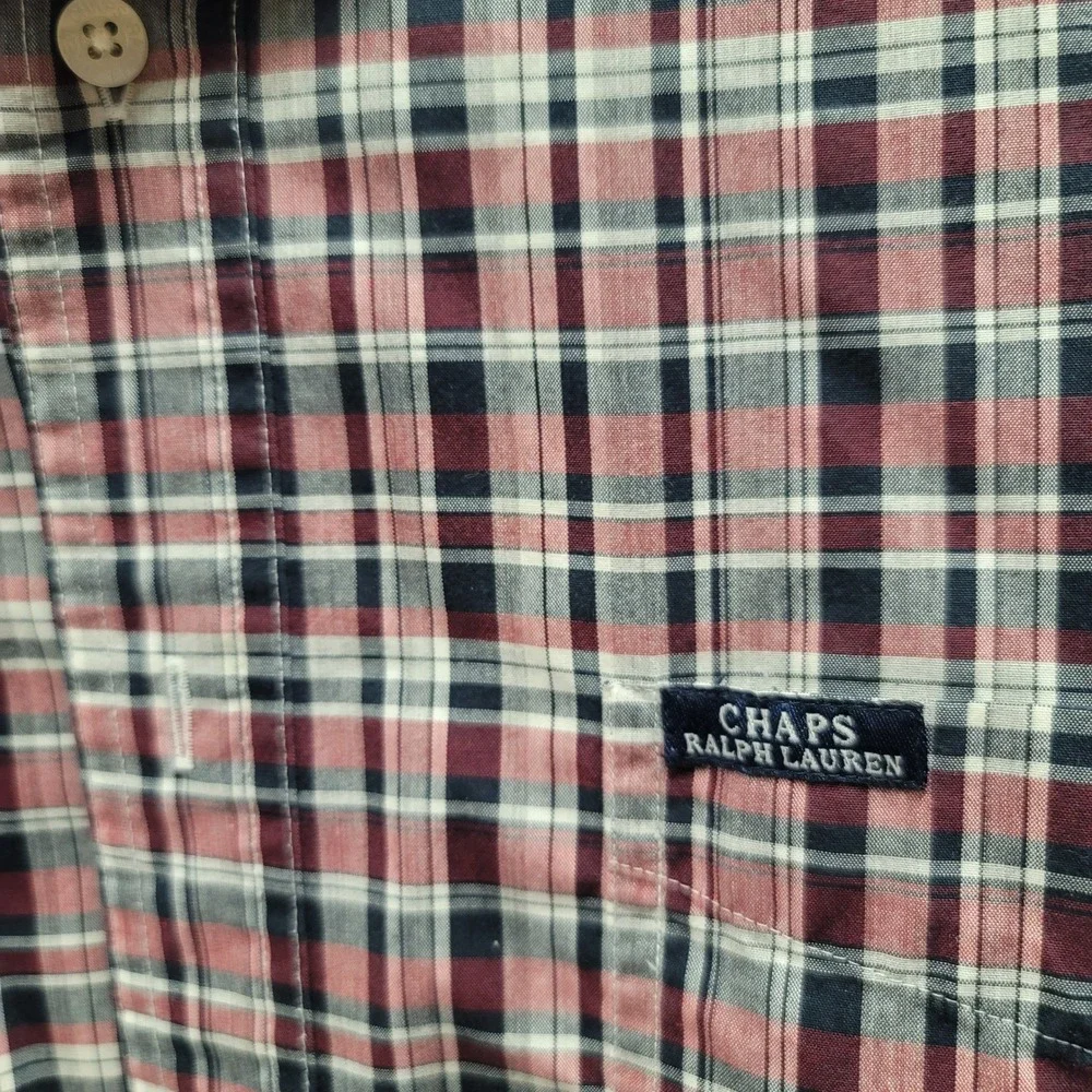 Chaps Ralph Lauren Mens Plaid Button Down Shirt Long Sleeve Easy‎ Care Size L